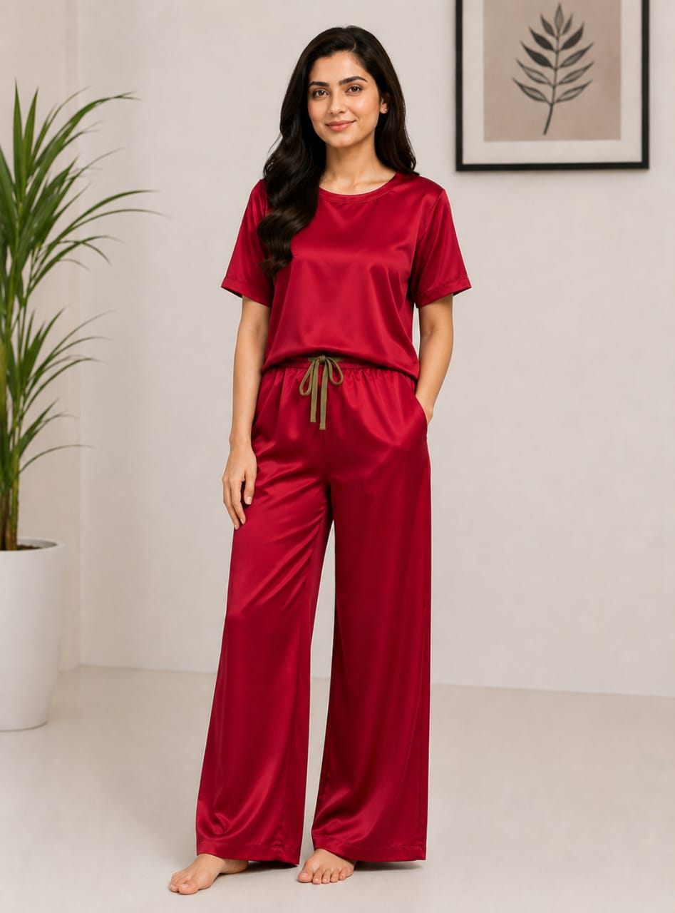 Poleyester Jersy Night Suit - Maroon