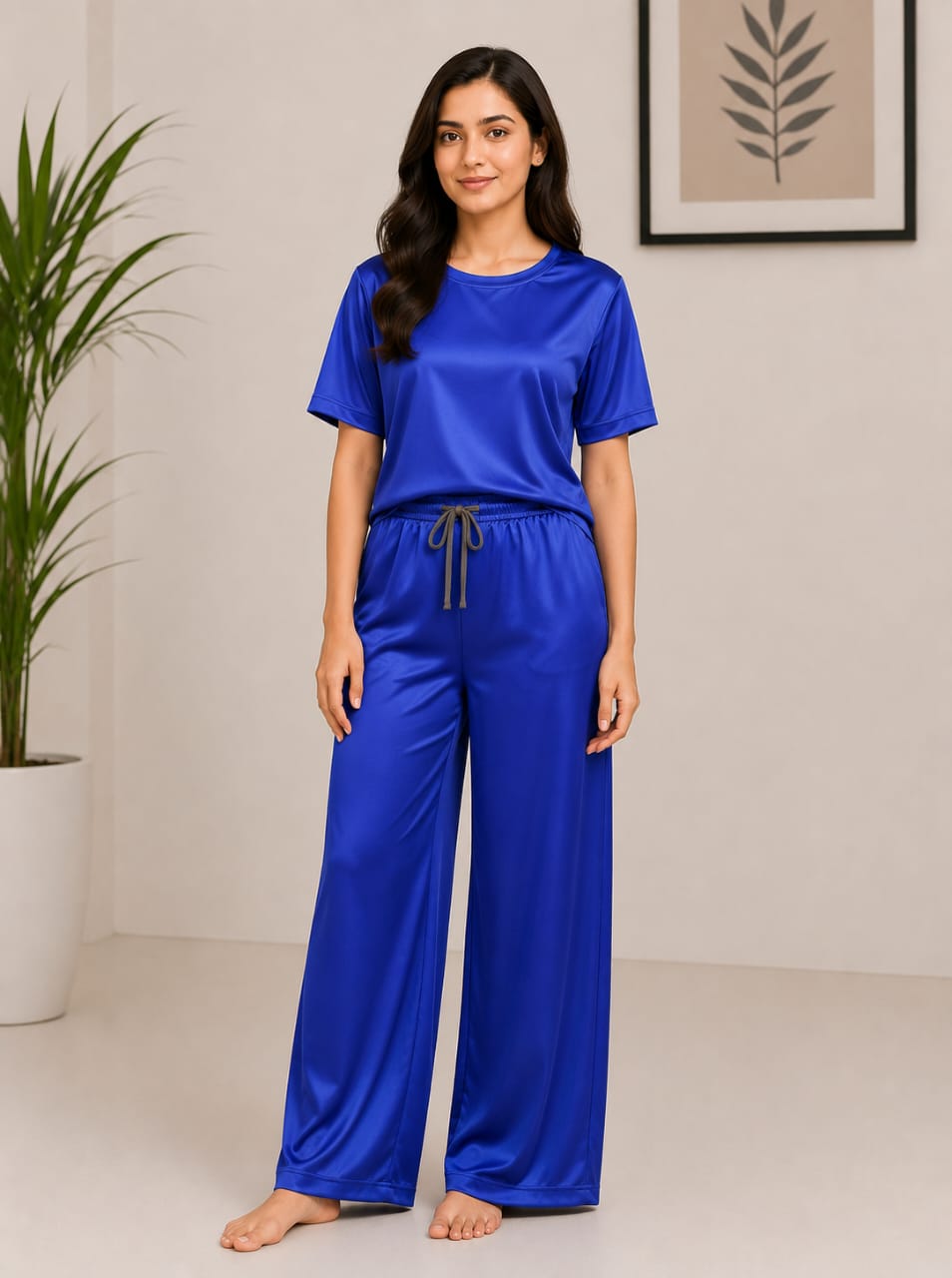 Poleyester Jersy Night Suit - Royal Blue