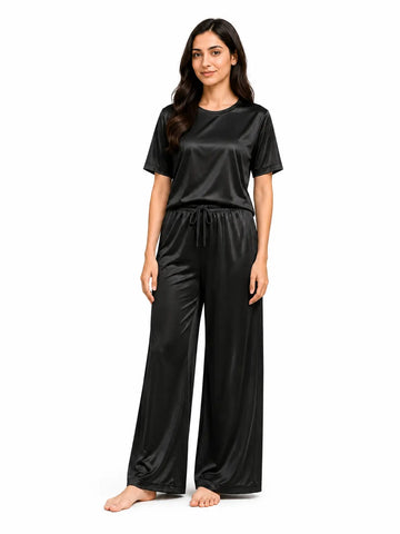 Polyester Jersy Night Suit with Palazzo - Black
