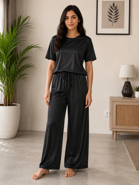 Poleyester Jersy Night Suit -Black