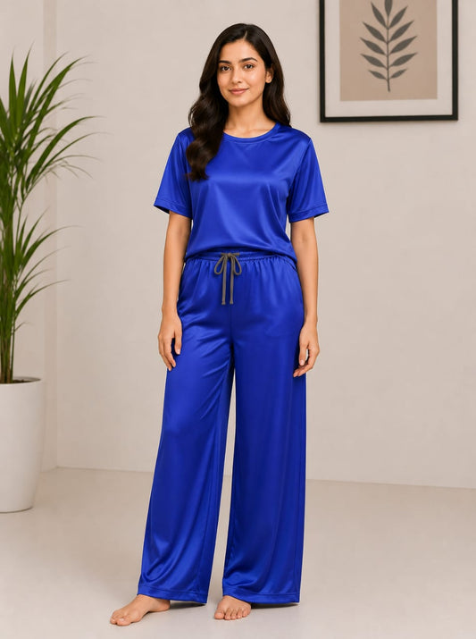 Poleyester Jersy Night Suit - Royal Blue